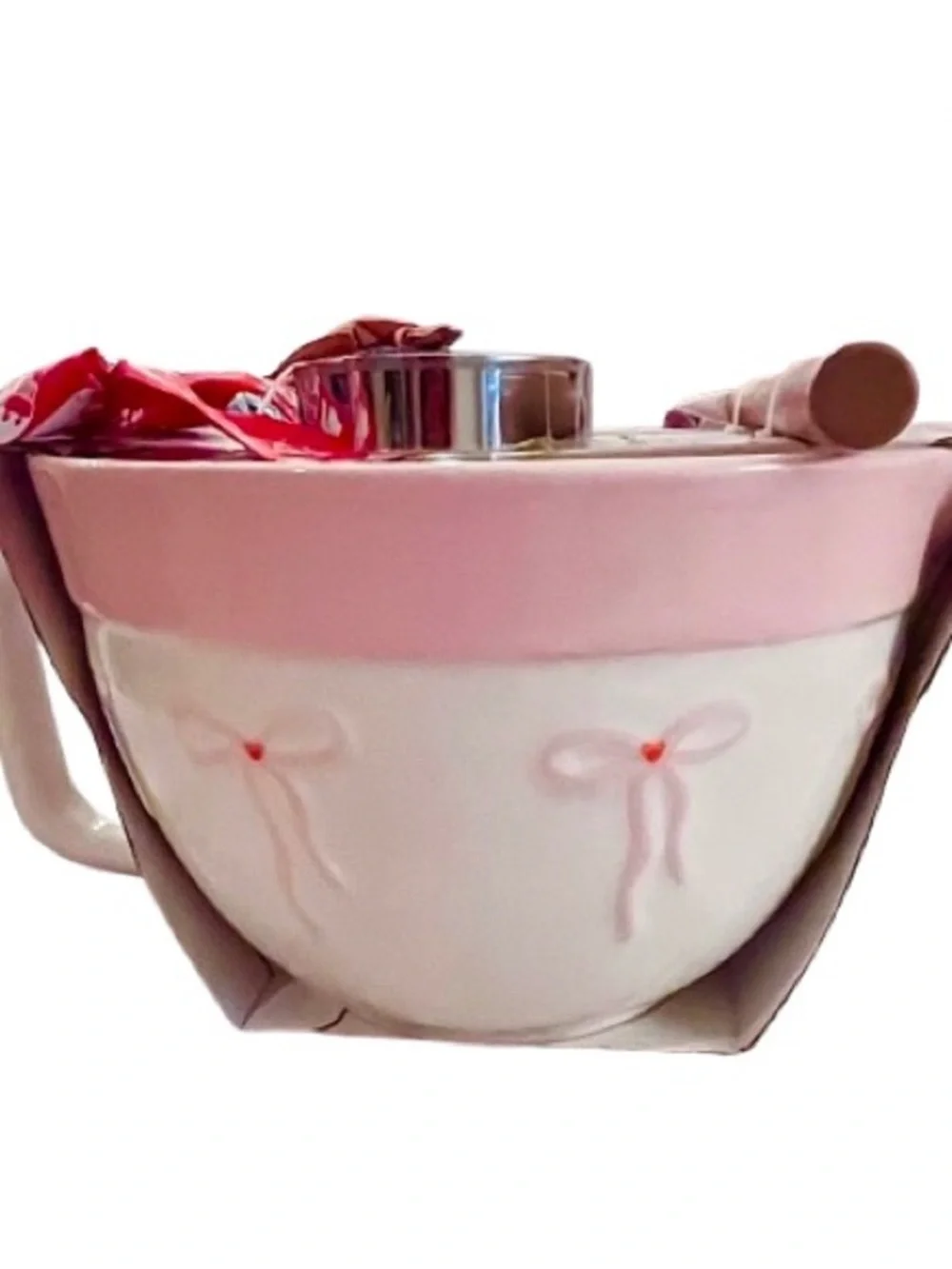 🆕- The Bakeshop 4-Piece Pink Bow Themed Mixing Bowl & Utensil Baking Set